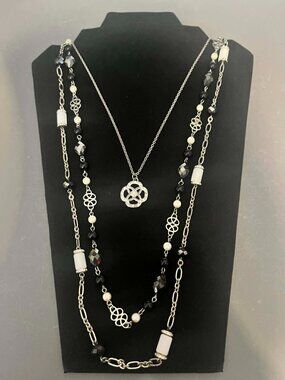 Lia Sophia Black and Silver Three Strand Necklace (J60)